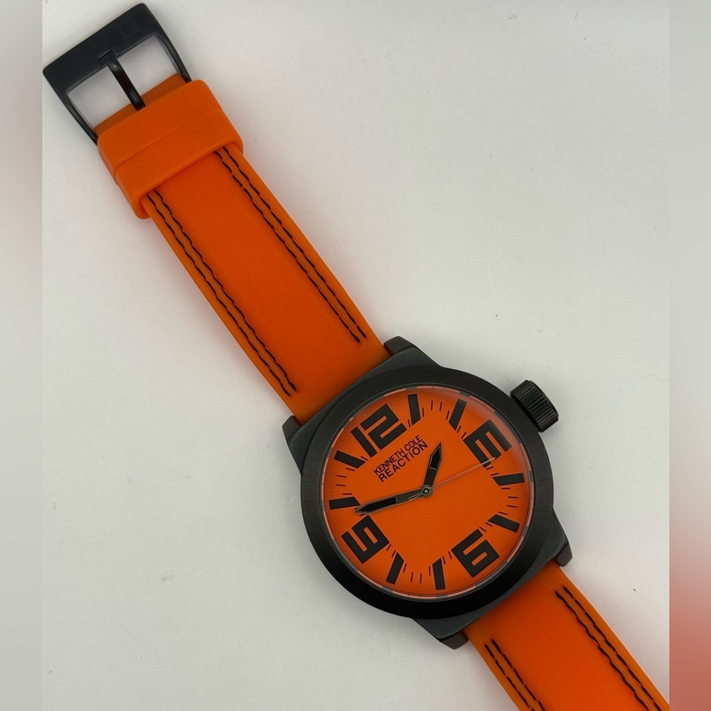 Kenneth Cole Reaction Orange Silicone Black Bezel 48mm RK1257 (New Battery) Rare